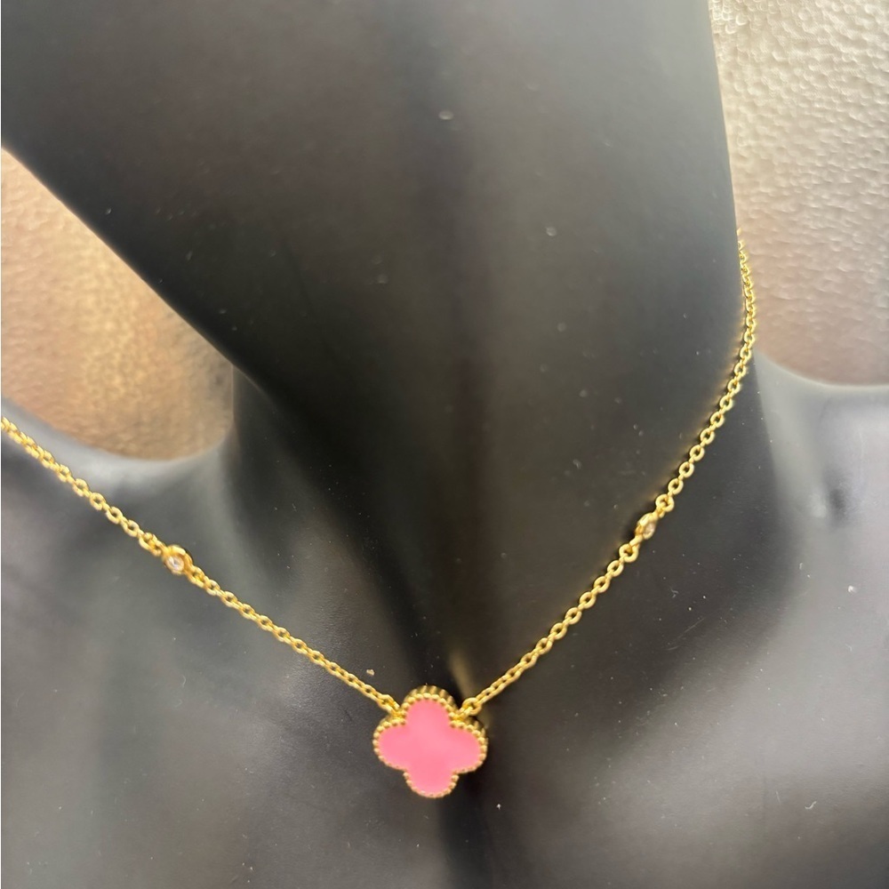 Gold and Pink Sterling SilverFlower Pendant Necklace